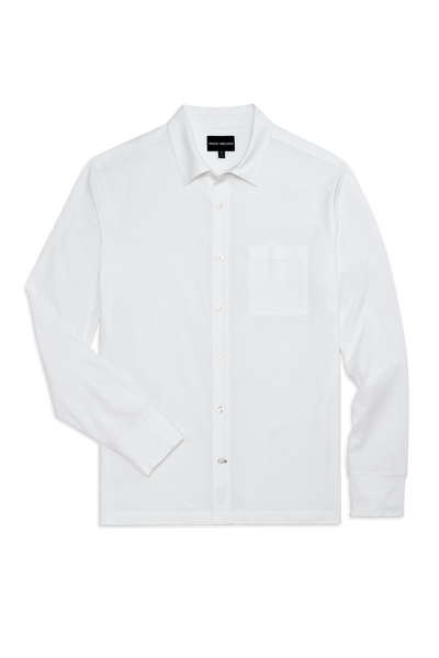 Front view of Silver Jersey Button Up in Bright white