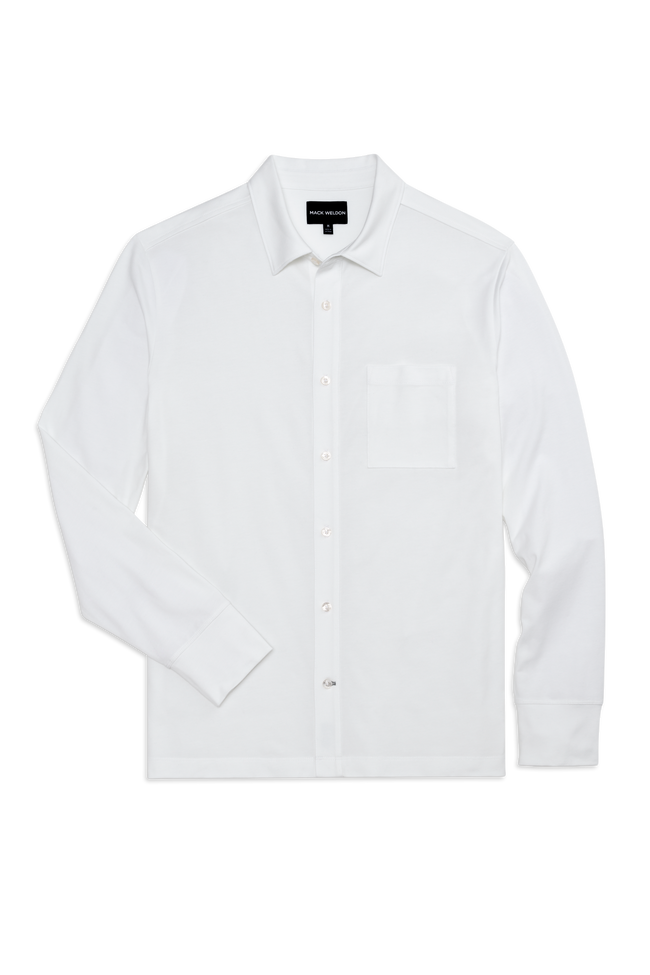Front view of Silver Jersey Button Up in Bright white