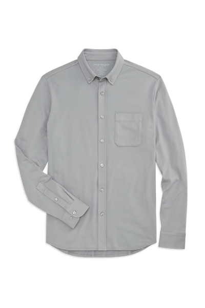 Front view of Silver Pique L/S Button Down in Monument