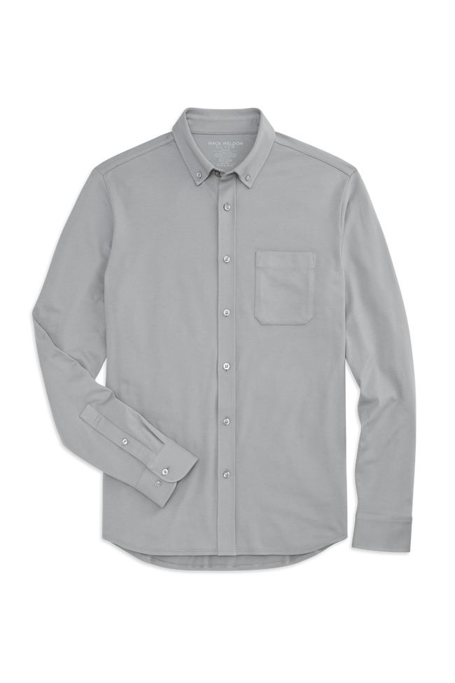 Front view of Silver Pique L/S Button Down in Monument