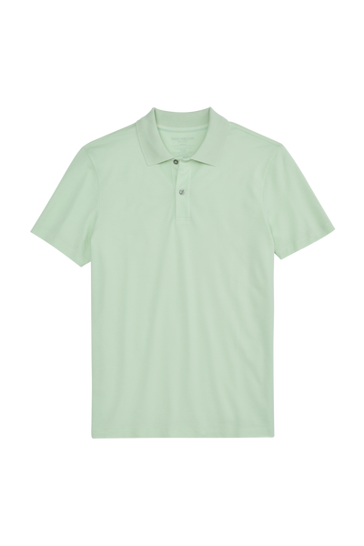 Front view of Silver Pique Polo in Misty Jade