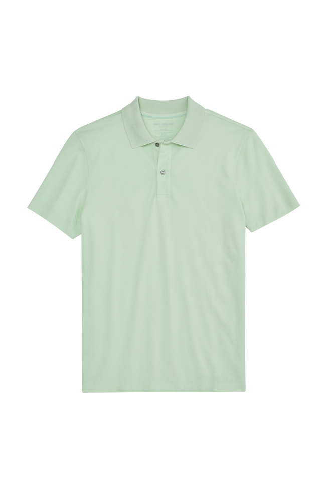 Front view of Silver Pique Polo in Misty Jade