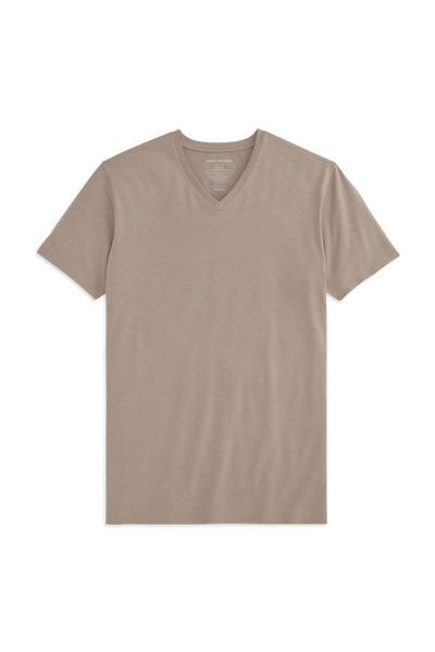 Front view of Silver V Neck Neck T-shirt in Desert Taupe