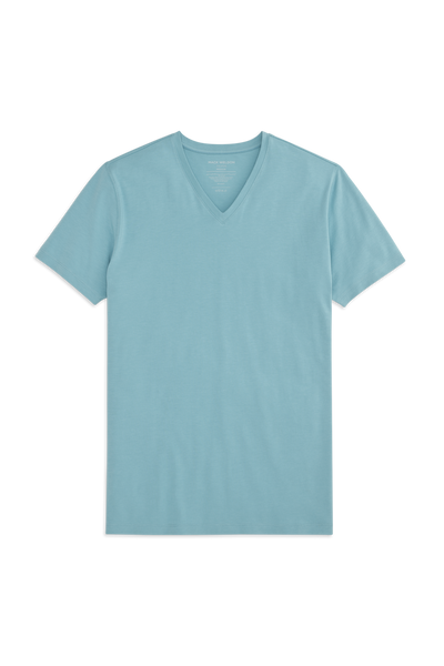 Front view of Silver V Neck Neck T-shirt in Porcelain
