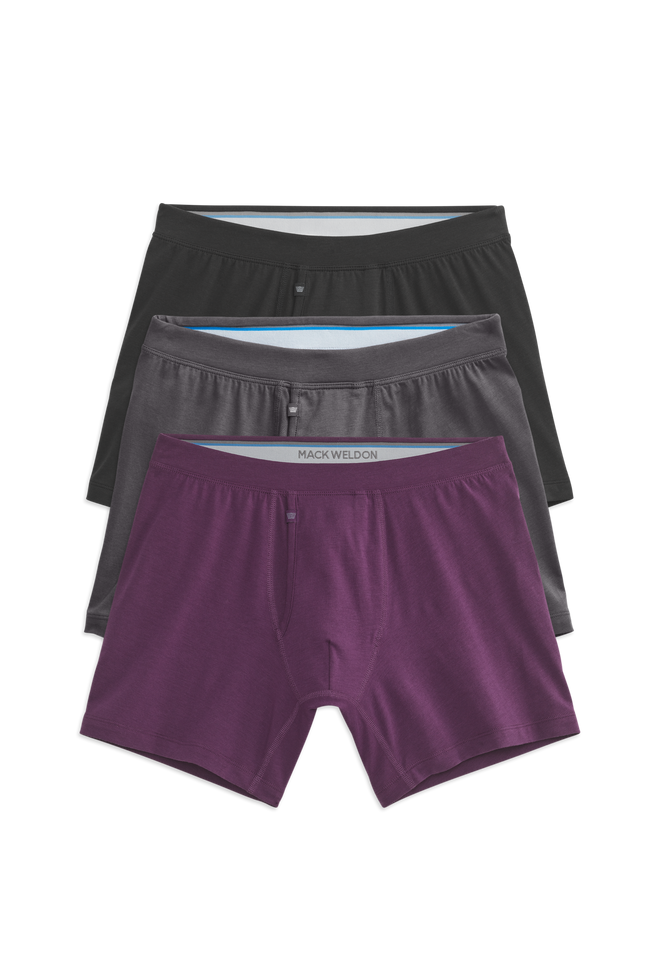 Front View of 3-Pack SILVER Boxer Briefs in Lap of Luxury