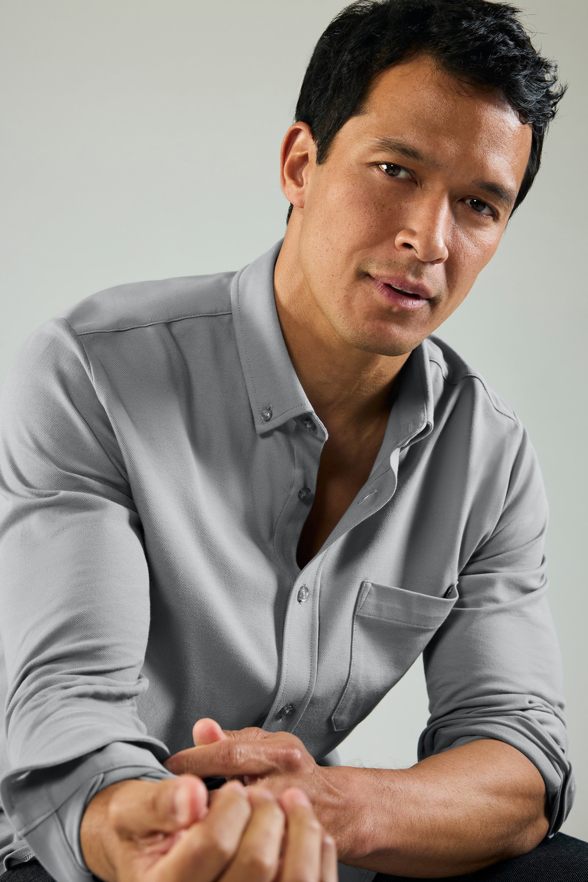 Mack Weldon Men's Premium SILVER Pique Button Up in True Navy, Size: Small
