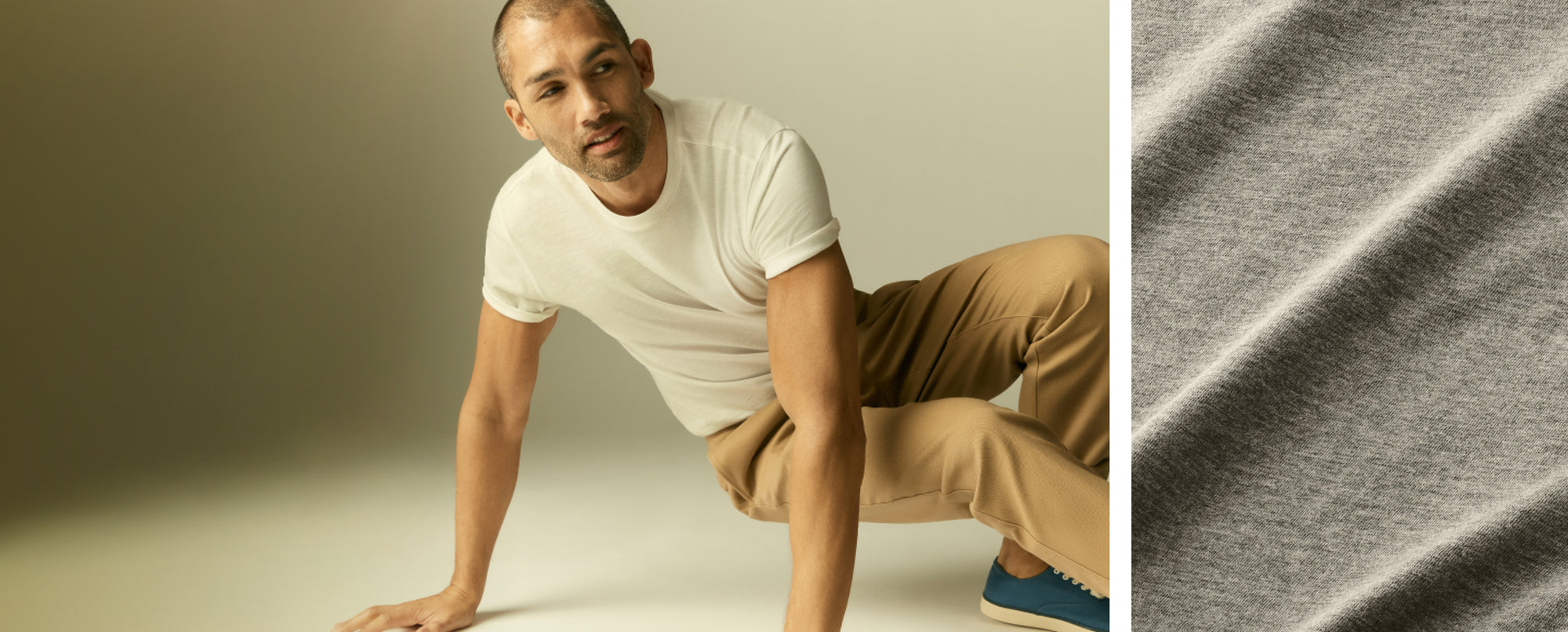Man wearing Slub Crew Neck T-shirt