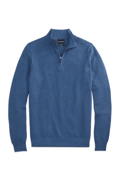 Front view of Tech Linen Quarter Zip in Deep Lagoon Heather