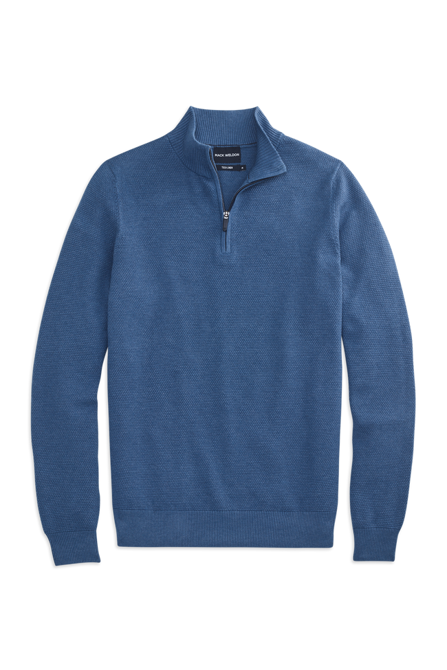 Front view of Tech Linen Quarter Zip in Deep Lagoon Heather
