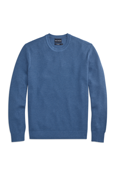 Front view of Tech Linen Long Sleeve Crew in Deep Lagoon Heather