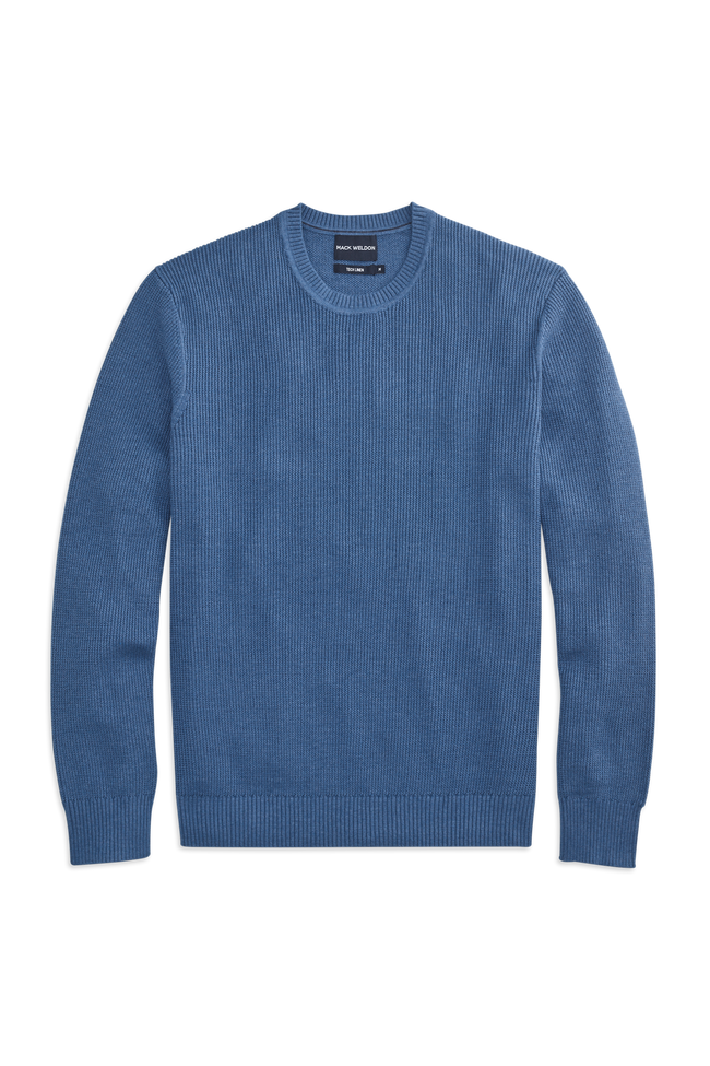 Front view of Tech Linen Long Sleeve Crew in Deep Lagoon Heather