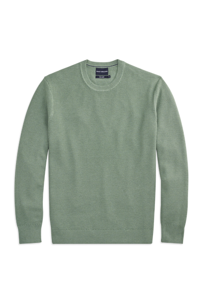 Front view of Tech Linen Long Sleeve Crew in Sage Leaf Heather