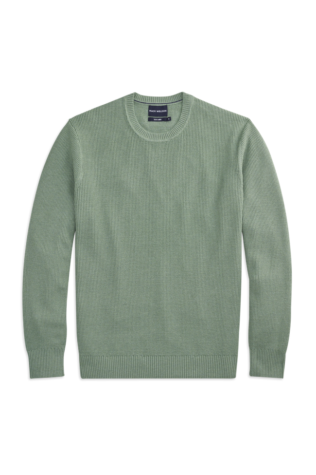 Front view of Tech Linen Long Sleeve Crew in Sage Leaf Heather