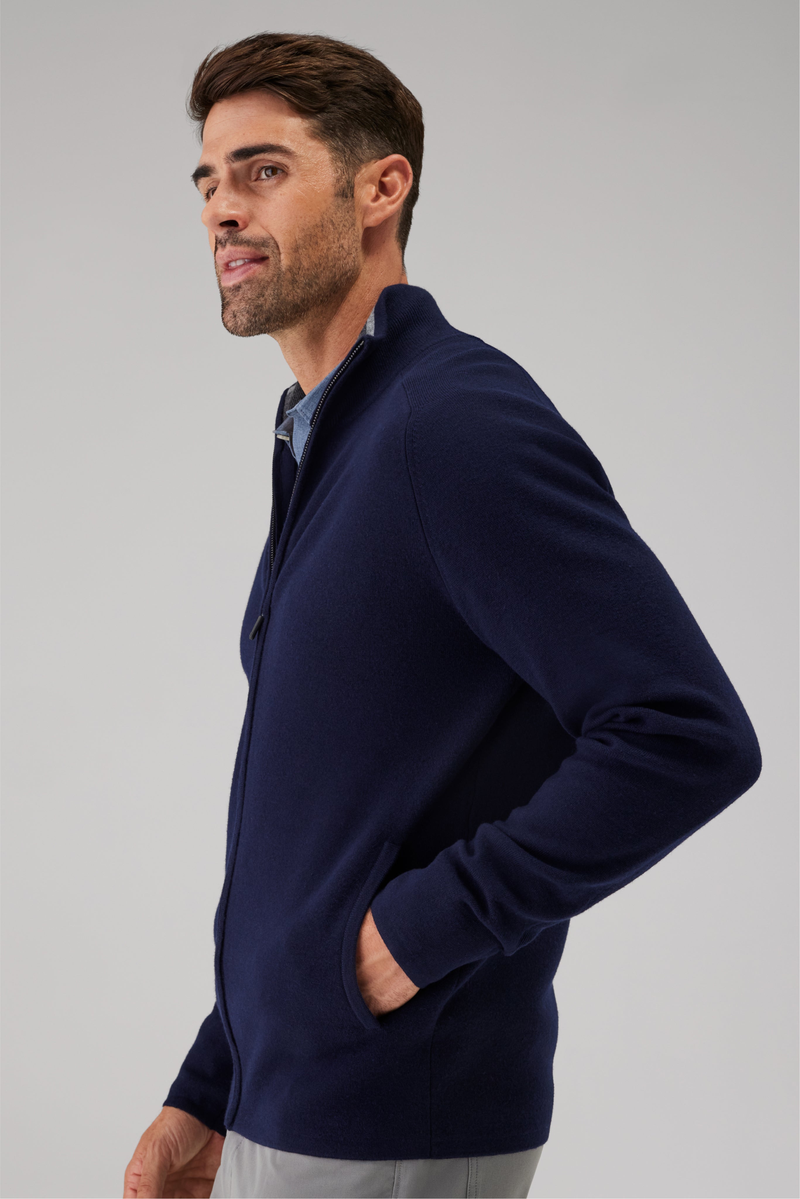 Tech Merino Full-Zip Sweater Total Eclipse Blue