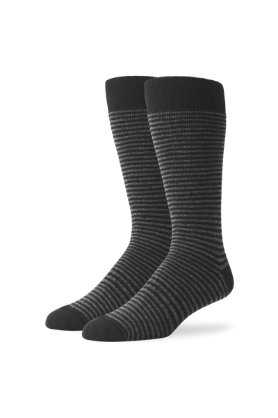 True Black Charcoal Stripe - Front image of Tech Merino Extended Crew Sock in True Black Charcoal Stripe