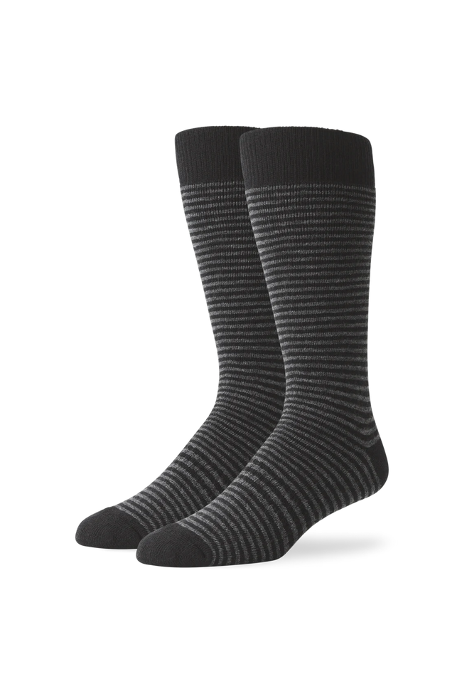 True Black Charcoal Stripe - Front image of Tech Merino Extended Crew Sock in True Black Charcoal Stripe