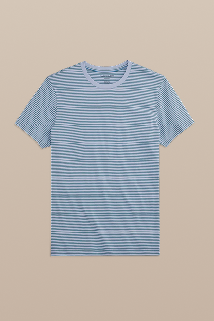 Pima Crew Neck T-shirt in First Frost / Agave - Pinpoint Stripe

