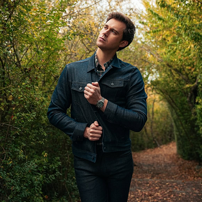 Man wearing Silver Denim Jacket