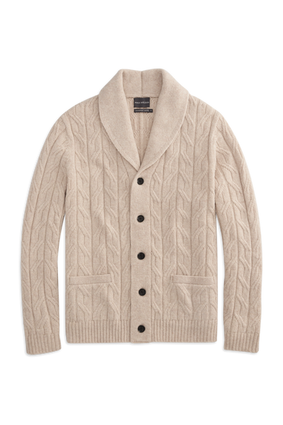 Front view of WARMKNIT wool cardigan in oatmeal heather