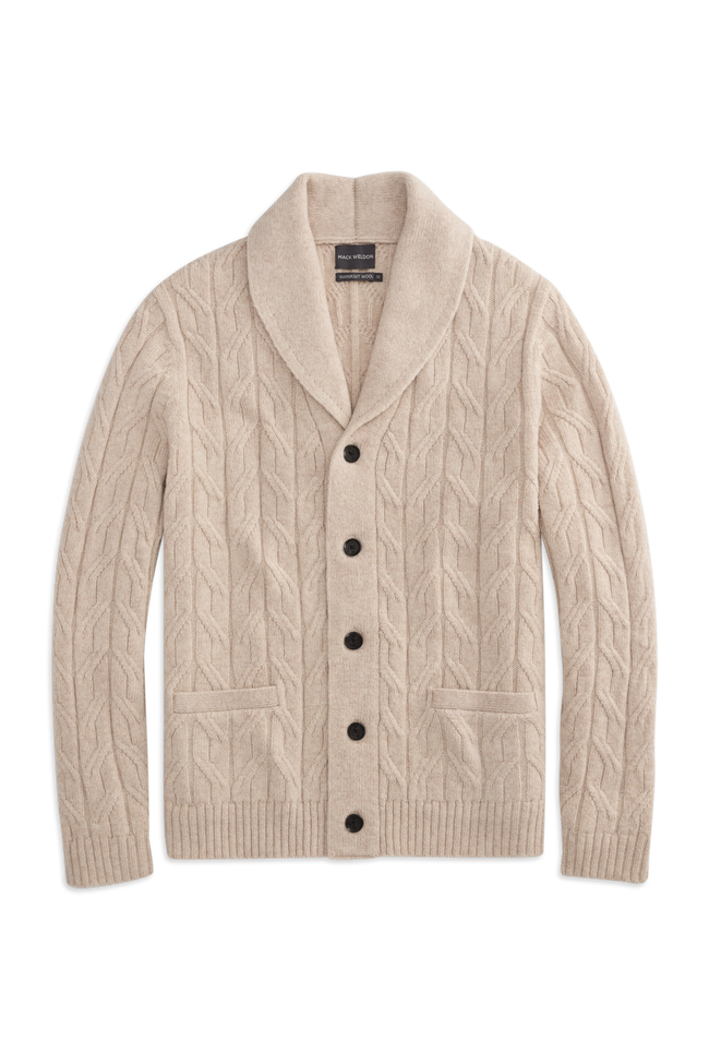 Front view of WARMKNIT wool cardigan in oatmeal heather