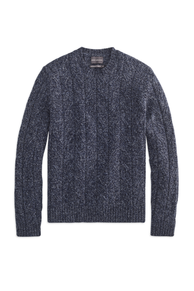 Front view of WARMKNIT Wool Crew Neck Sweater in Navy heather