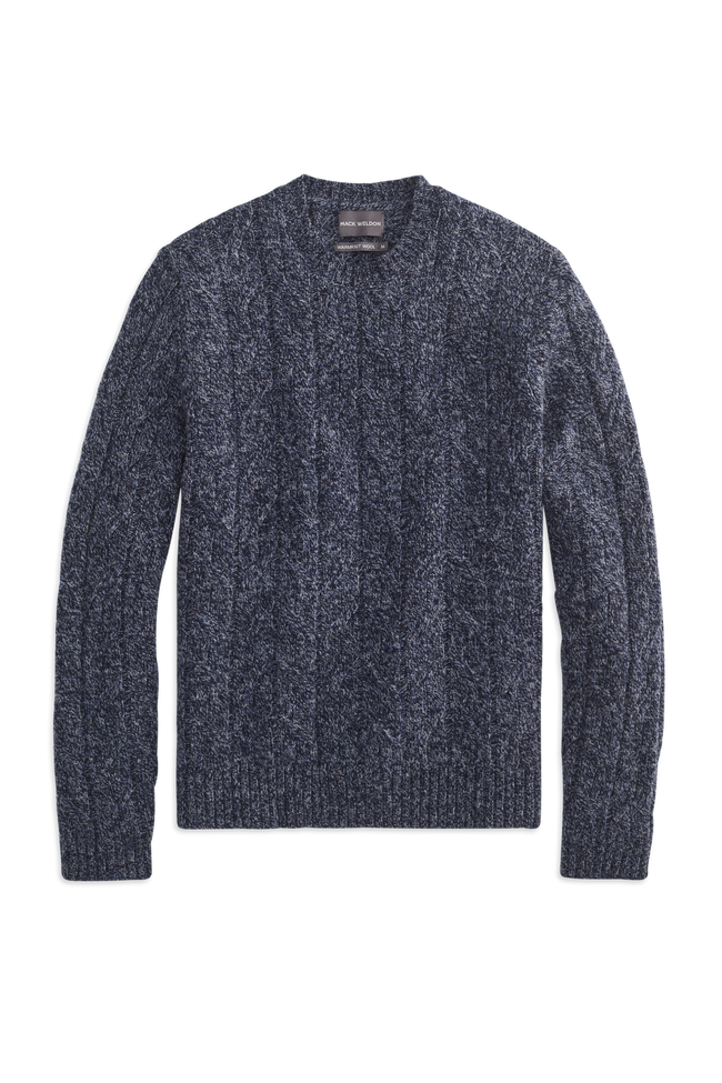 Front view of WARMKNIT Wool Crew Neck Sweater in Navy heather
