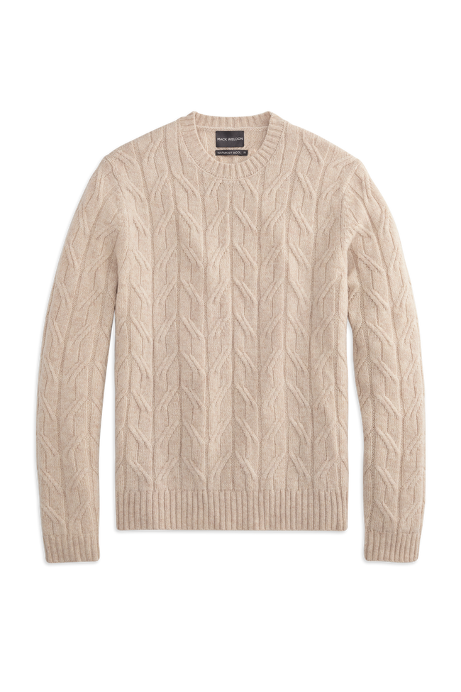 Front view of WARMKNIT Wool Crew Neck Sweater in Oatmeal Heather