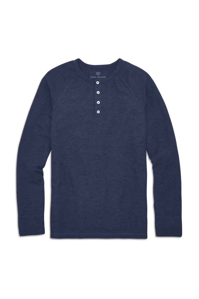 True Navy | Front view of WARMKNIT Waffle Henley in True Navy